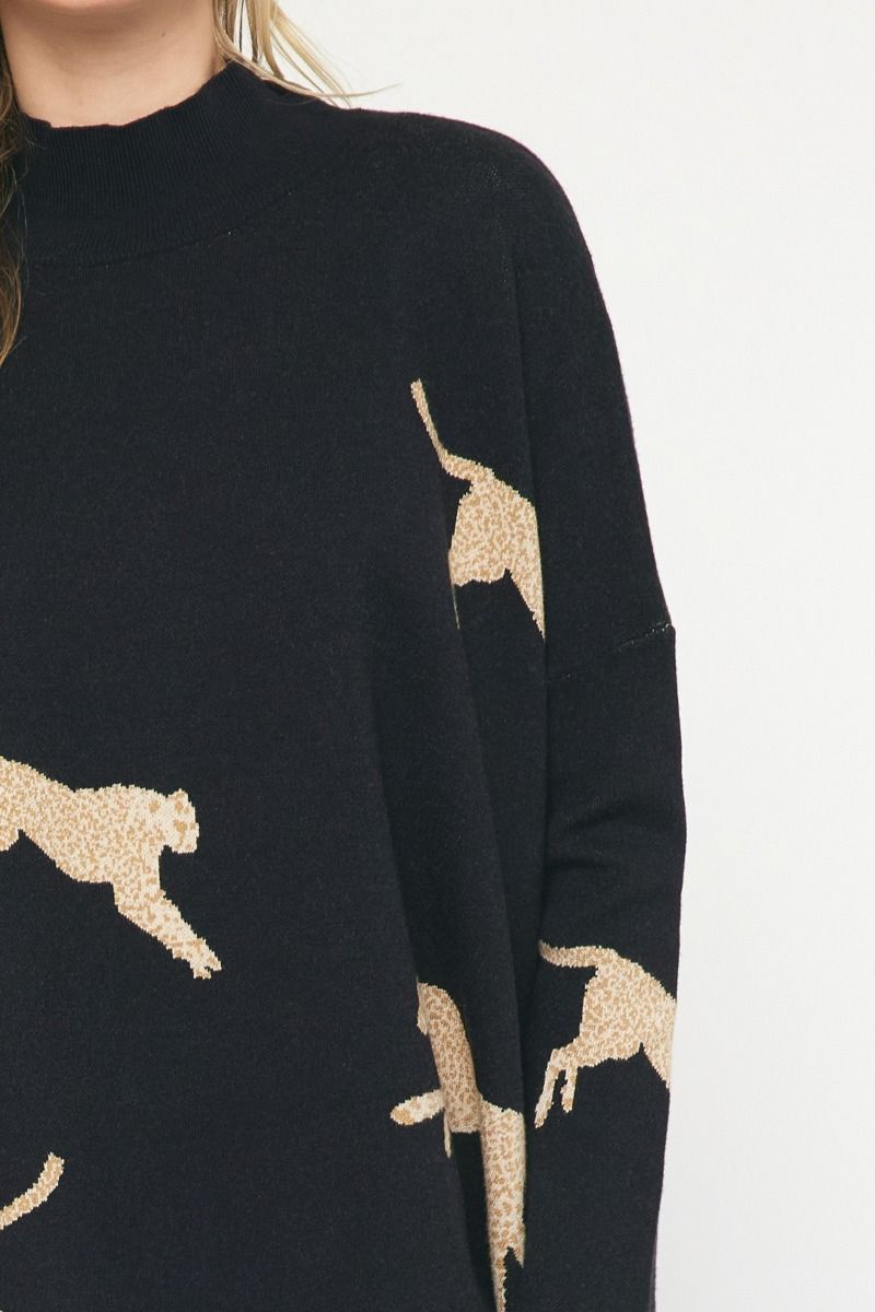 Superfine Alpaca Blend Leopard Jacquard Pullover Sweater - Leopard