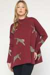 Leaping Leopards Sweater in Burgundy