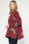 Leaping Leopards Sweater in Burgundy