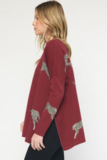 Leaping Leopards Sweater in Burgundy