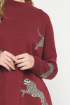 Leaping Leopards Sweater in Burgundy