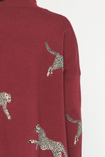 Leaping Leopards Sweater in Burgundy