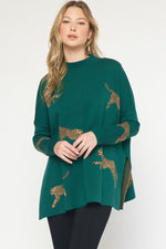 Leaping Leopards Sweater in Hunter Green