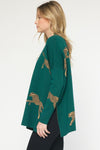 Leaping Leopards Sweater in Hunter Green