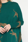 Leaping Leopards Sweater in Hunter Green