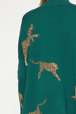 Leaping Leopards Sweater in Hunter Green