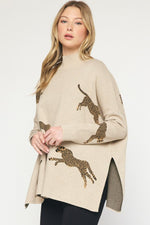 Leaping Leopards Sweater in Oatmeal