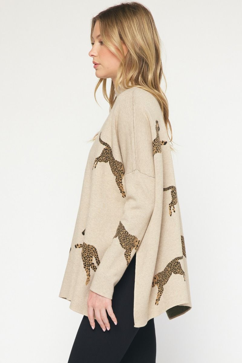 Leaping Leopards Sweater in Oatmeal