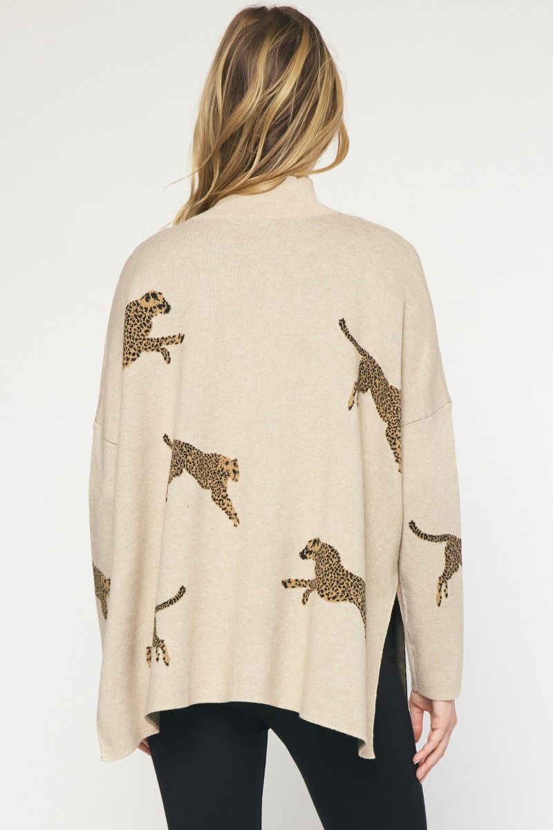 Leaping Leopards Sweater in Oatmeal