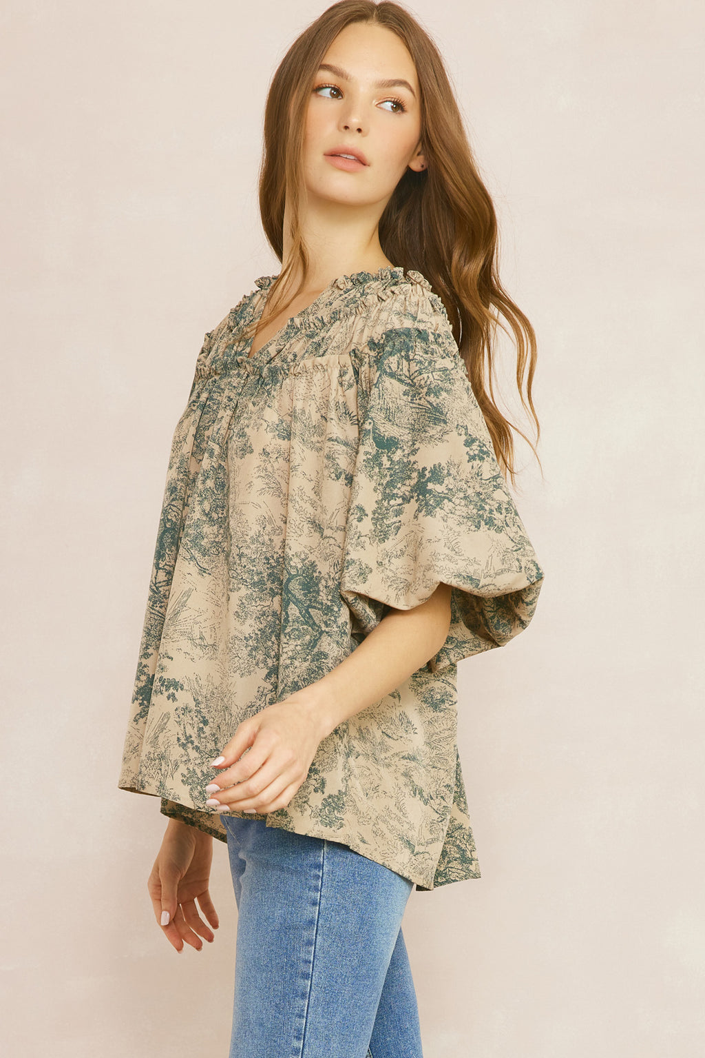 Chinoiserie Top in Forest Green