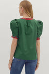The Noel Plaid Trim Top in Green