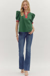 The Noel Plaid Trim Top in Green