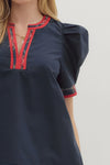 The Noel Plaid Trim Top in Navy
