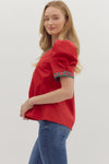 The Noel Plaid Trim Top in Red