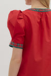 The Noel Plaid Trim Top in Red