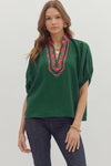 The Holly Plaid Trim Top in Green