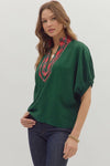 The Holly Plaid Trim Top in Green