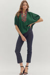 The Holly Plaid Trim Top in Green