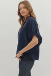 The Holly Plaid Trim Top in Navy