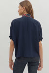 The Holly Plaid Trim Top in Navy