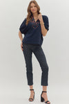 The Holly Plaid Trim Top in Navy