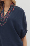 The Holly Plaid Trim Top in Navy