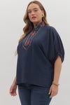 The Holly Plaid Trim Top in Navy