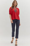 The Holly Plaid Trim Top in Red