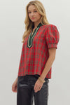 The Merry Plaid Puff Sleeve Top
