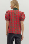 The Merry Plaid Puff Sleeve Top