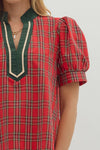 The Merry Plaid Puff Sleeve Top