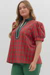 The Merry Plaid Puff Sleeve Top