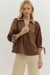 A Good Sign Stitch Top in Brown