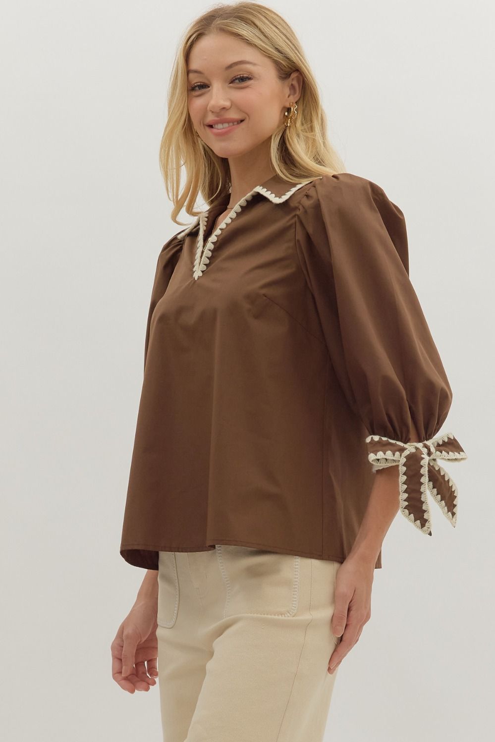 A Good Sign Stitch Top in Brown