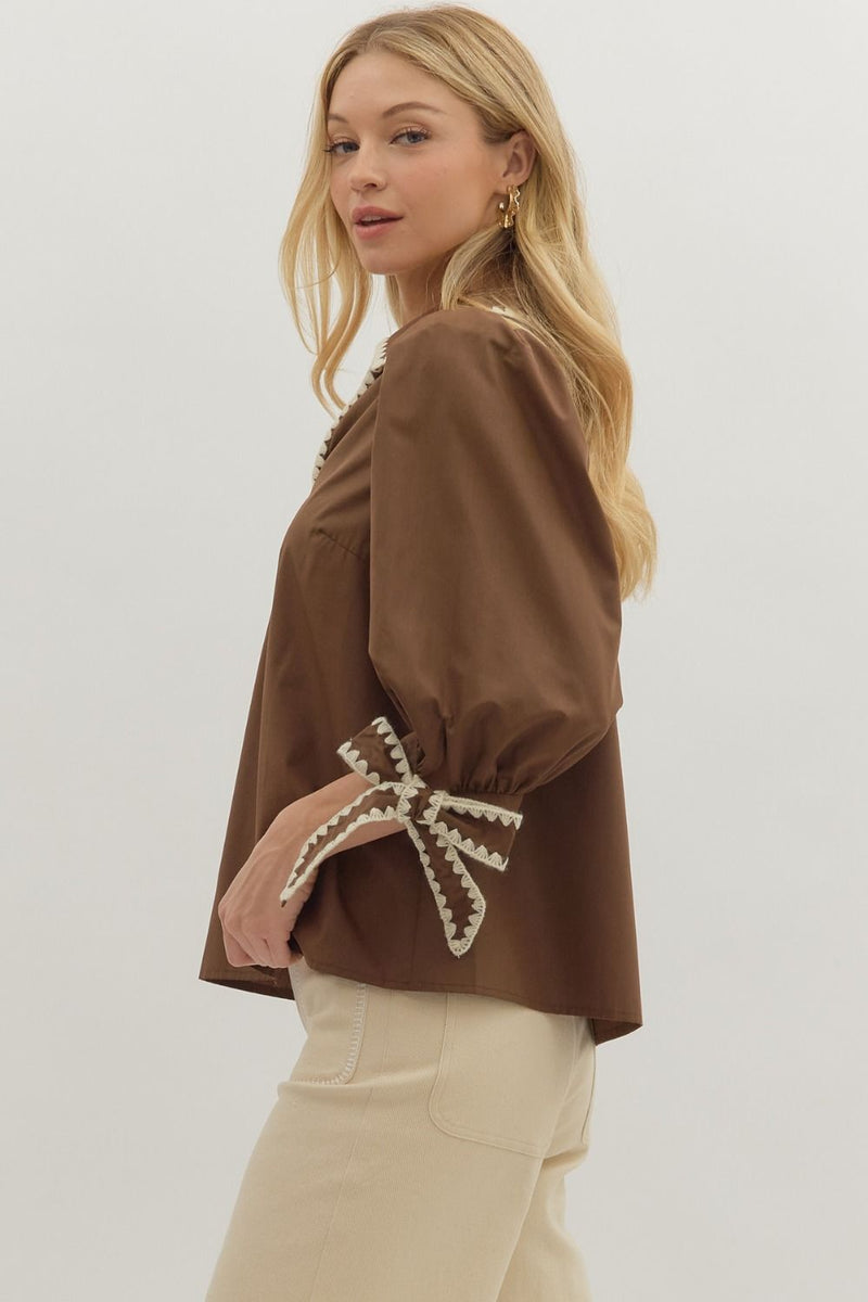 A Good Sign Stitch Top in Brown
