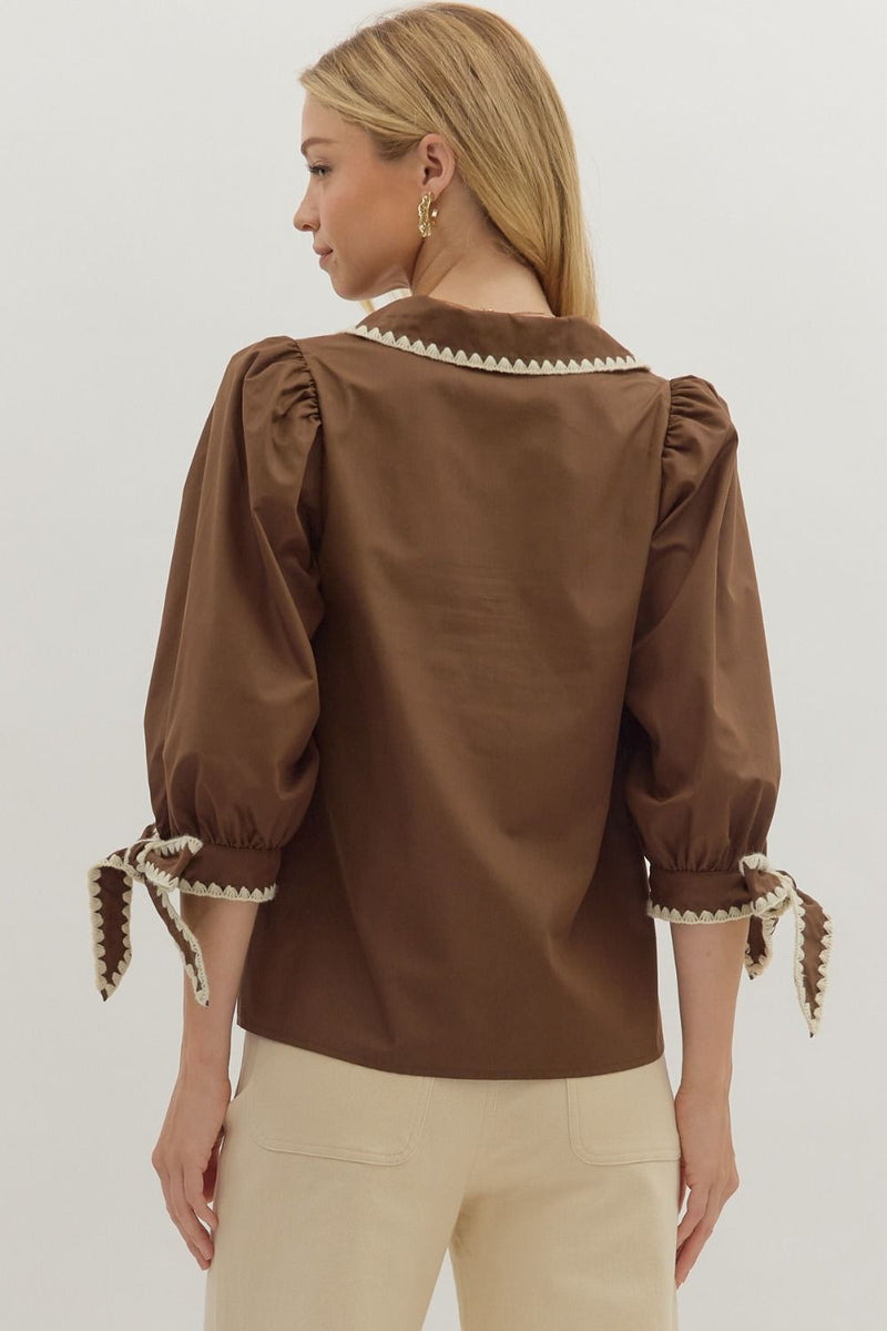 A Good Sign Stitch Top in Brown
