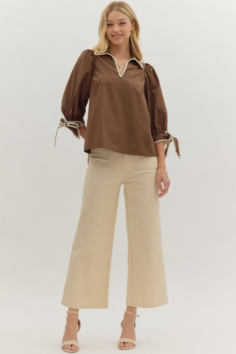 A Good Sign Stitch Top in Brown