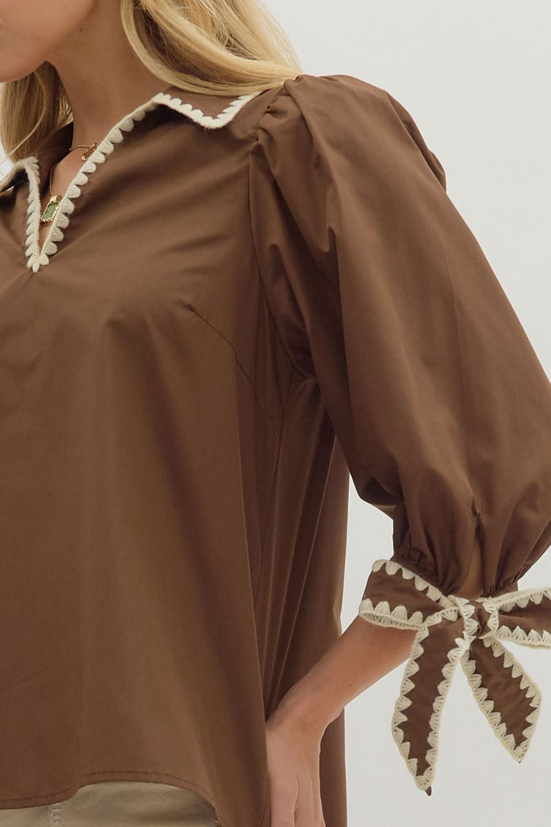 A Good Sign Stitch Top in Brown