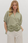 In The Books Embroidered Top in Green