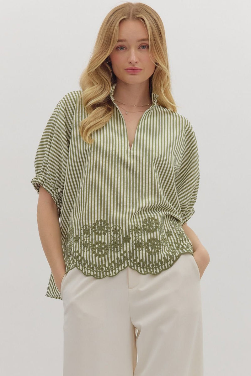 In The Books Embroidered Top in Green