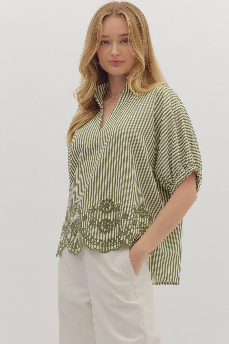 In The Books Embroidered Top in Green