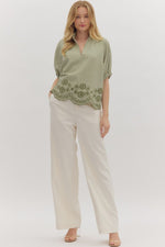 In The Books Embroidered Top in Green