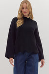 Let’s Be Honest Scallop Hem Sweater in Black