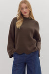 Let’s Be Honest Scallop Hem Sweater in Brown
