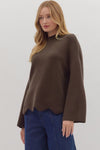 Let’s Be Honest Scallop Hem Sweater in Brown