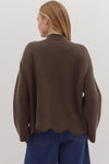 Let’s Be Honest Scallop Hem Sweater in Brown
