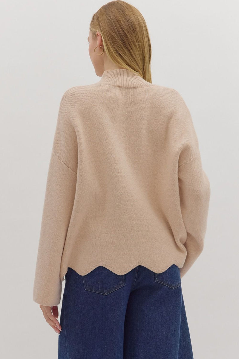 Let’s Be Honest Scallop Hem Sweater in Oatmeal