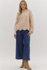 Let’s Be Honest Scallop Hem Sweater in Oatmeal
