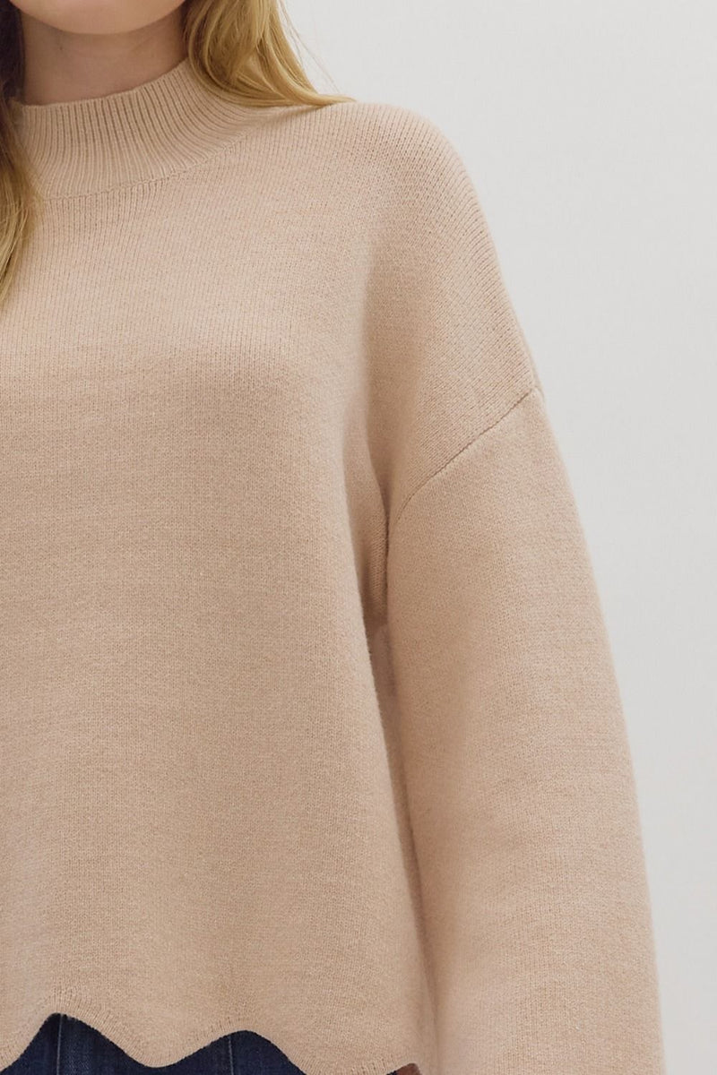 Let’s Be Honest Scallop Hem Sweater in Oatmeal