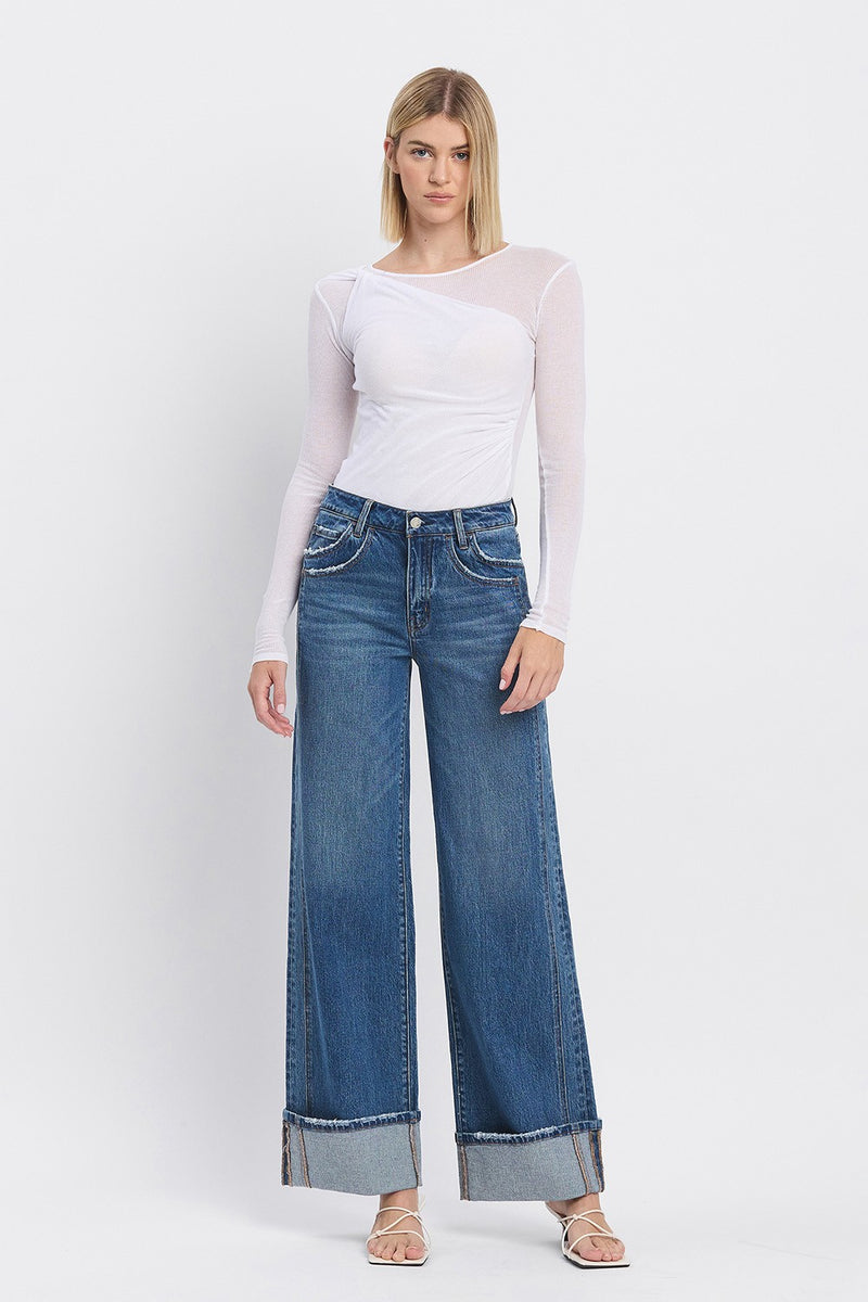 Vervet High Rise Cuffed Panel Baggy Wide Jeans